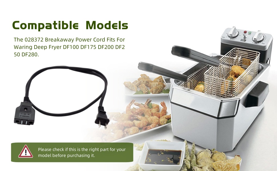 028372 Deep Fryer Breakaway Power Cord Replacement Fits for Waring Deep Fryer DF100