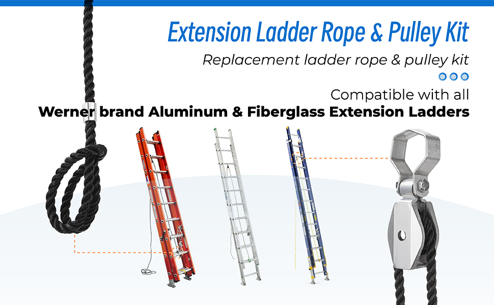Extension Ladder Rope & Pulley Kit Compatible with Werner Aluminum