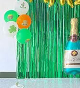 Melsan Tinsel Foil Fringe Curtains, Green Foil Curtain for St Patricks Day Decorations, Green Tin...