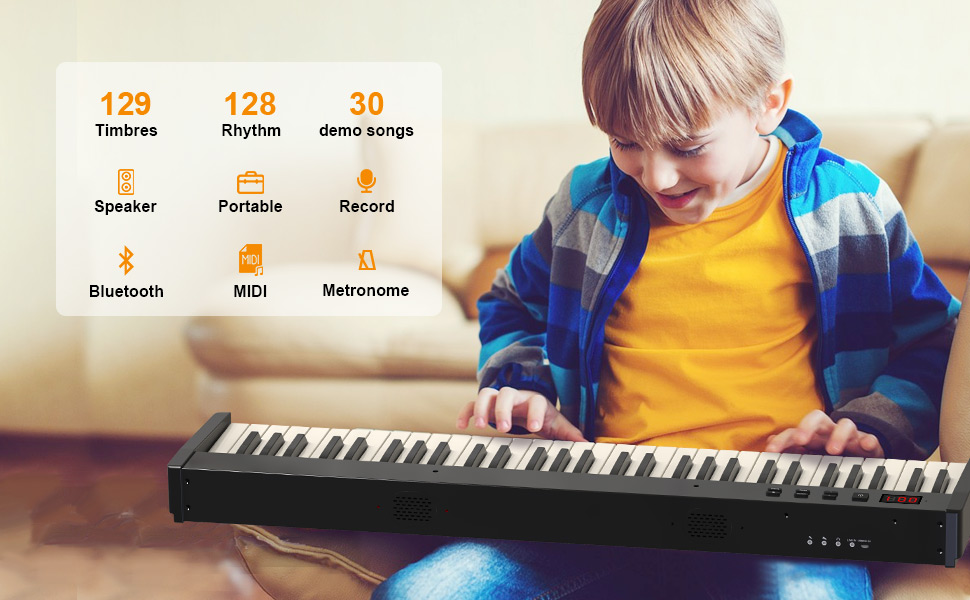 KONIX 61 Key Semiweighted Piano Keyboard, Full Size Key