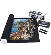 Puzzle roll-up mat with partially completed jigsaw puzzle. Includes product box labeled 'Becks', black storage strap, and puzzle piece sorter tray.