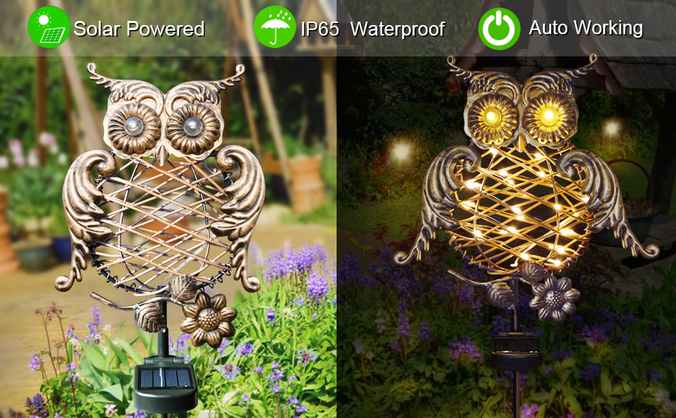 metal owl lights garden stake
