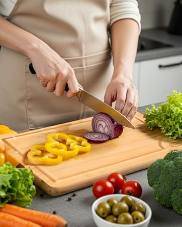 Wooden Cutting Boards, Bamboo Wood Cutting Board Set with Deep Juice Groove