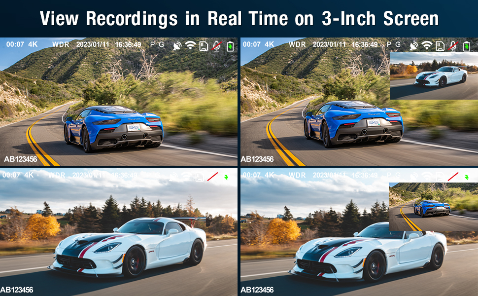 4K Dash Cam Front and Rear(1080P FHD) with GPS & WiFi, Dual Dashcam for