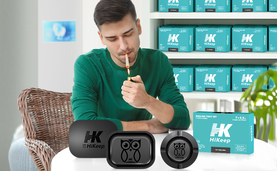 HiKeep Rolling Tray Set, Matte Metal Rolling Tray with PVC