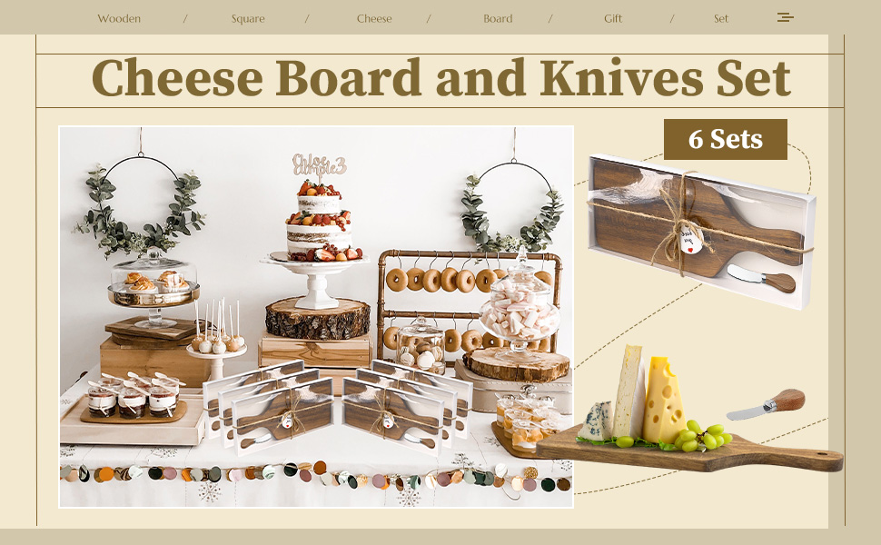 6 Set Cheese Board Wedding Bridal Shower Party Favors Cheese Knives Set