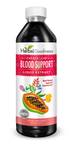 Light red 12oz bottle of Papaya Leaf Bloodsupprt