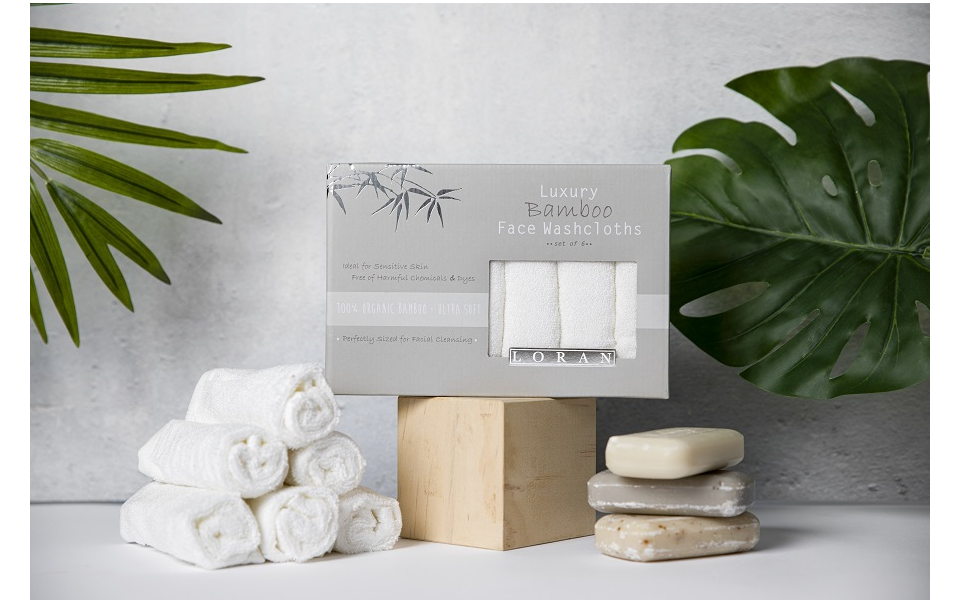 Luxury Bamboo Facial Washcloths by LORAN, Soft and Gentle