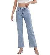 ZMTUO Women's Light Blue High Waisted Straight Leg Jeans Classic Denim Fabric Comfortable Durable...