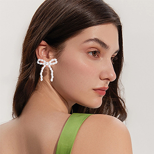 ◇Monday Edition◇ TINY PEARL PULL BOW EARRINGS TIE THE RIBBON - MONDAY EDITION