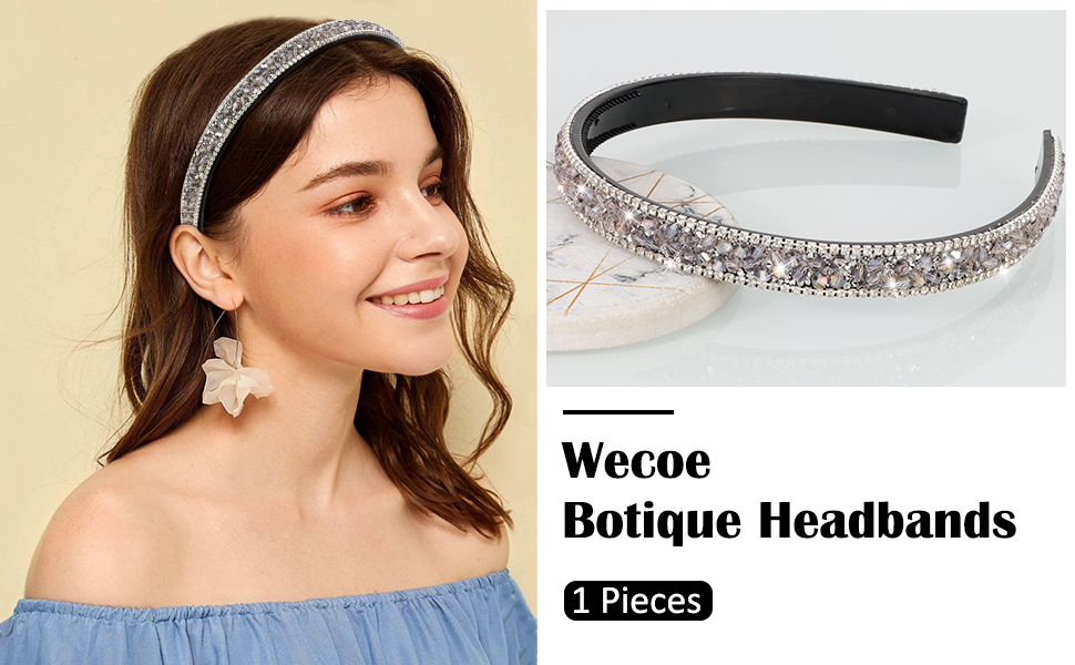 Wecoe Rhinestone Headband Women Comb Headband with Teeth