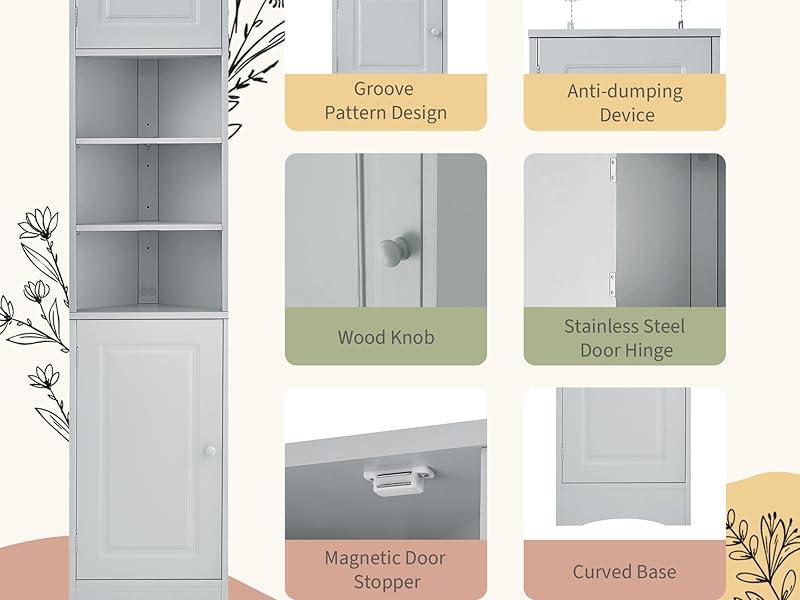 Tall Corner Cabinet for Bathroom - Narrow Space Saving Storage