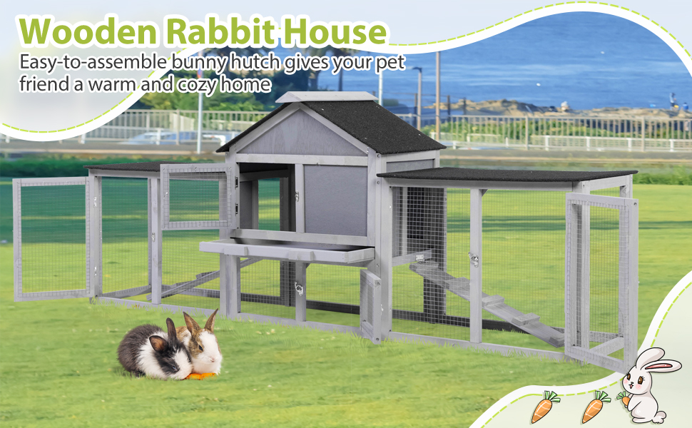 COZIWOW 2 Story 83”Wood Assembled Rabbit Hutch Indoor