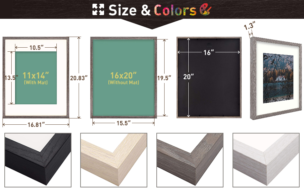 Frametory, 16x20 Frame for 11x14 Photo Smooth Wood Grain