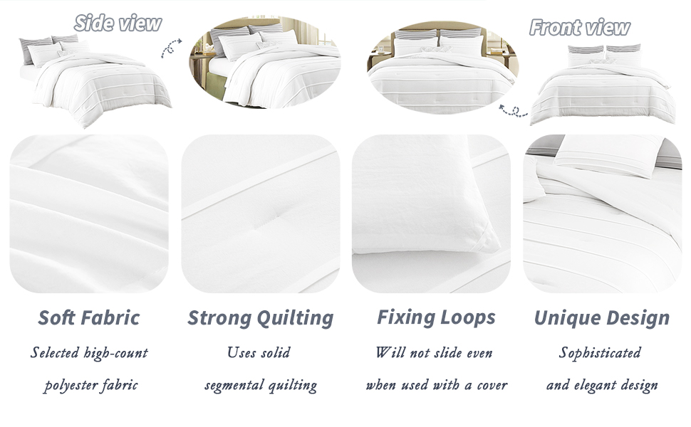 ALEISSEL Stripes White Comforter Queen Size,Pleated Queen