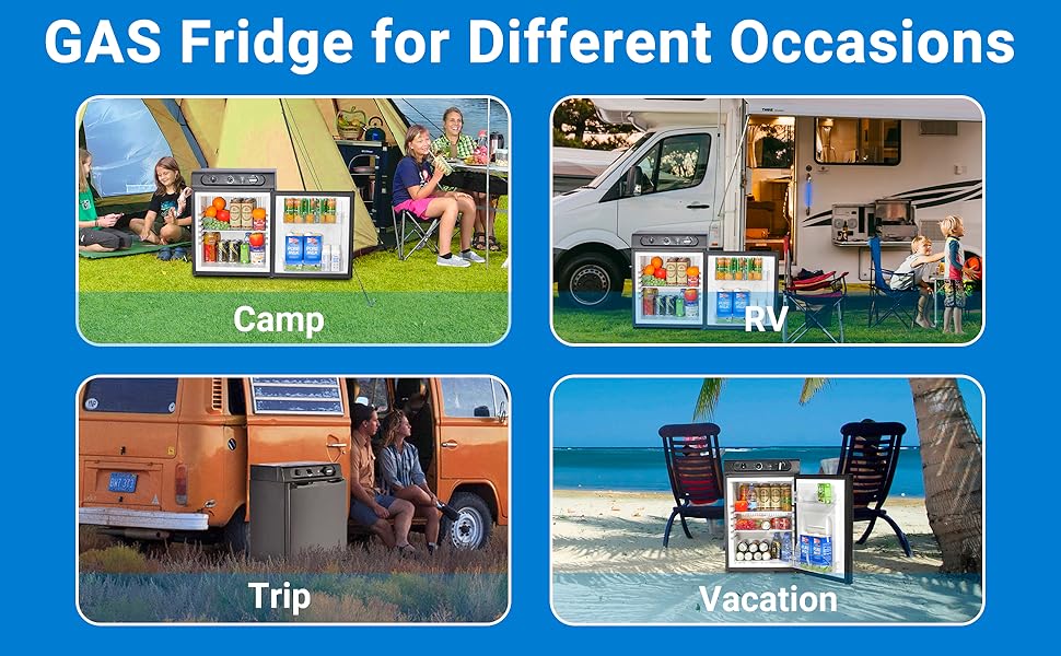 Techomey Gas Fridge, 3 Way Gas Camping Fridge, 12V/240V/LPG Campervan