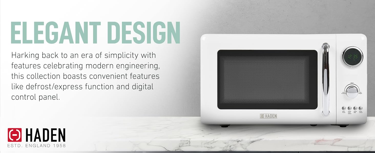 Haden 700 Watt 0.7 Cubic Foot Microwave Oven with Digital Controls, Ivory/Chrome