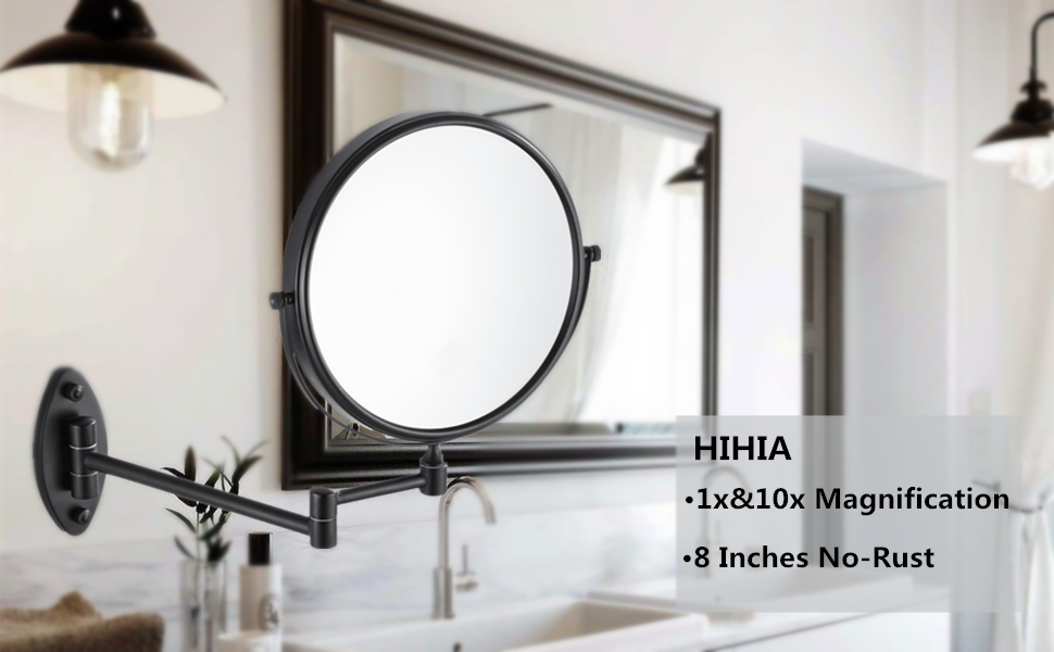HIHIA Brushed Gold Wall Mounted Magnifying Mirror with 10x