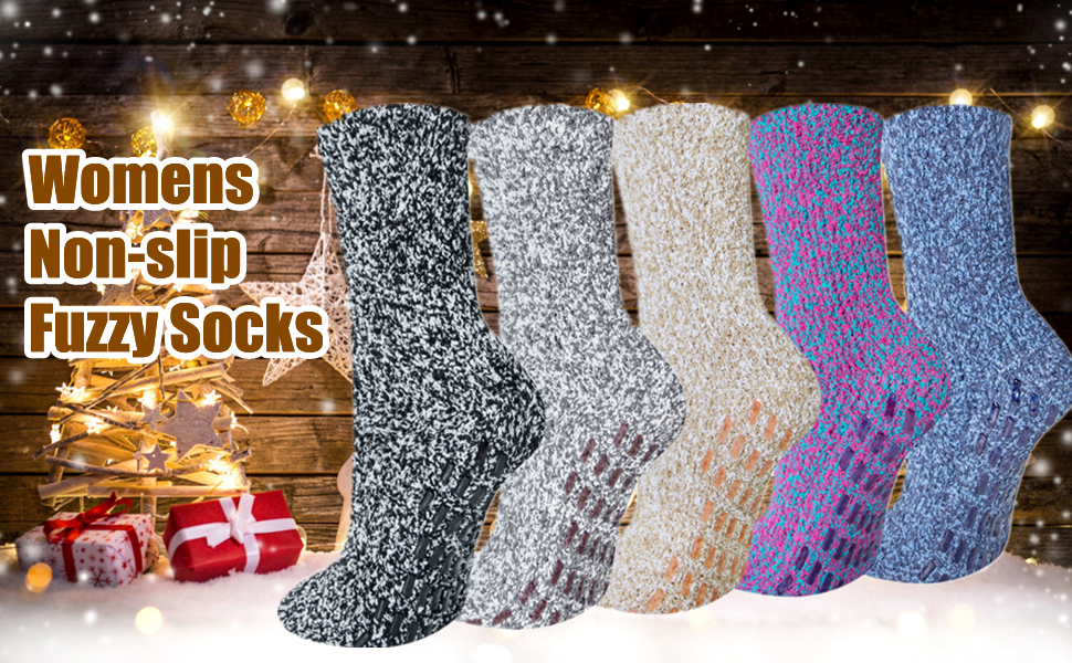 Womens Fuzzy Socks Non Slip Tender Heat Fluffy Socks with Grips Cozy Plush Hospital Slipper Socks 8 1