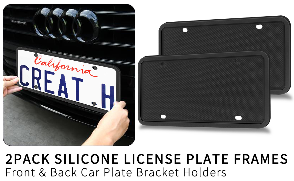 FYY Silicone License Plate Frames, 2 Pack Black Car License