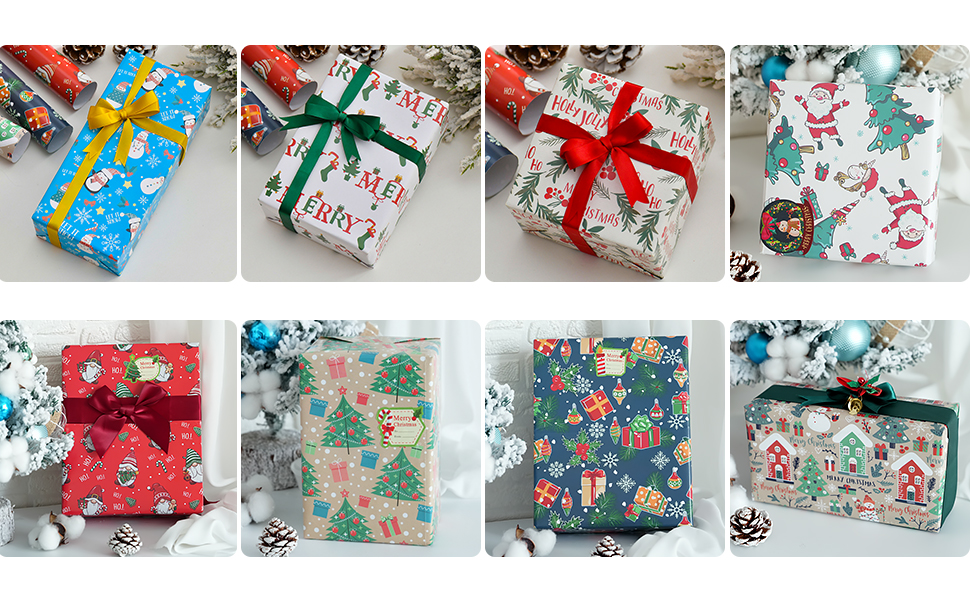 Christmas Wrapping Paper, Flat 8 Sheets Christmas Wrapping Paper Set