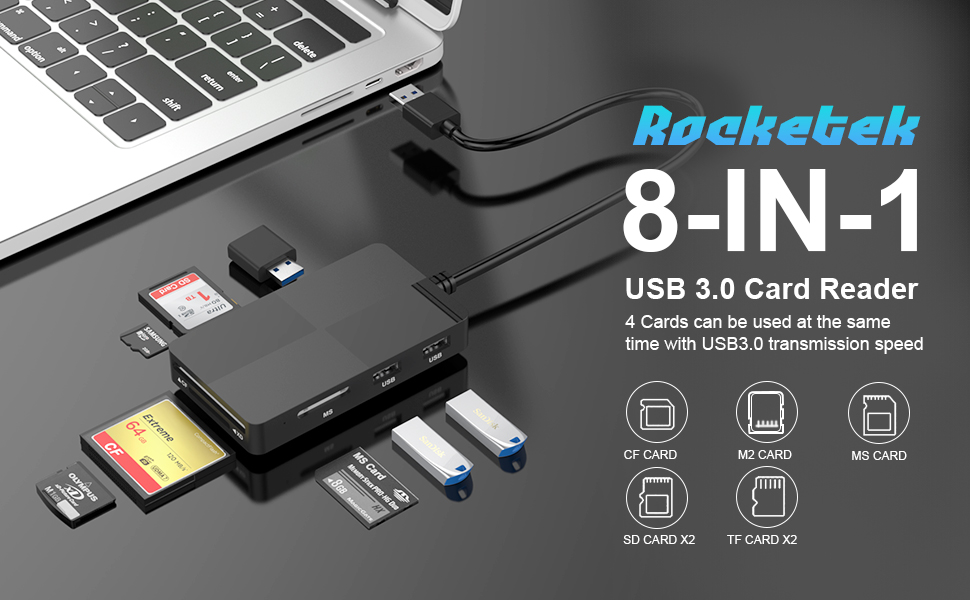 USB 3.0 Multi Card Reader, 8 in 1 SD Card Reader Hub