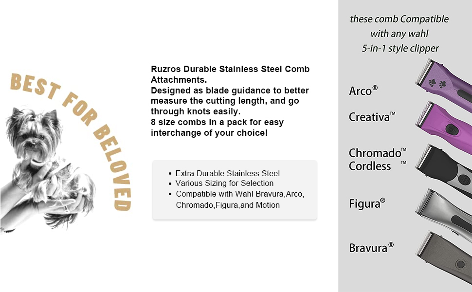 Stainless Steel Dog Grooming Attachment Guards Combs Sets Compatible with Wahl