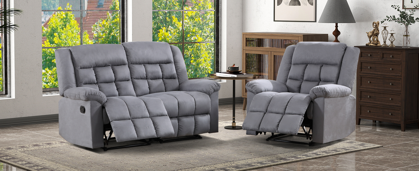 EBELLO Manual Reclining Couch Sofa Set for Living Room