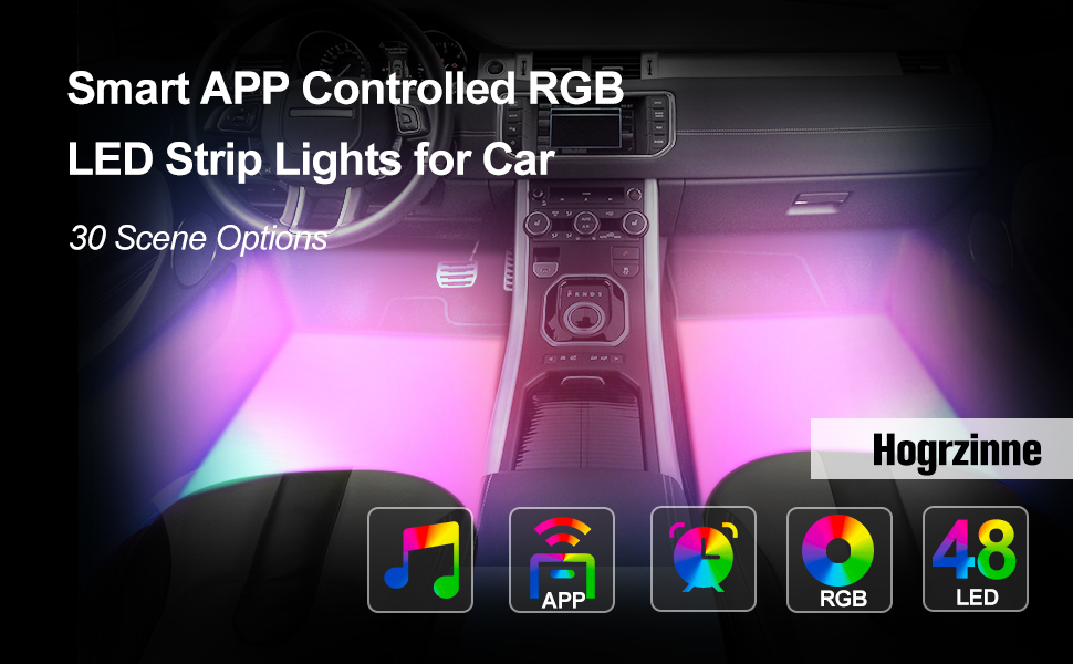 Car LED Lights Interior, [APP Control] Hogrzinne 48 LED Smart Interior Car Lights with Timer