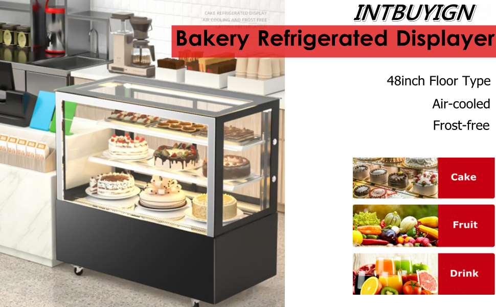 INTBUYING 48'' Floor Type Refrigerated Cake Showcase Pie
