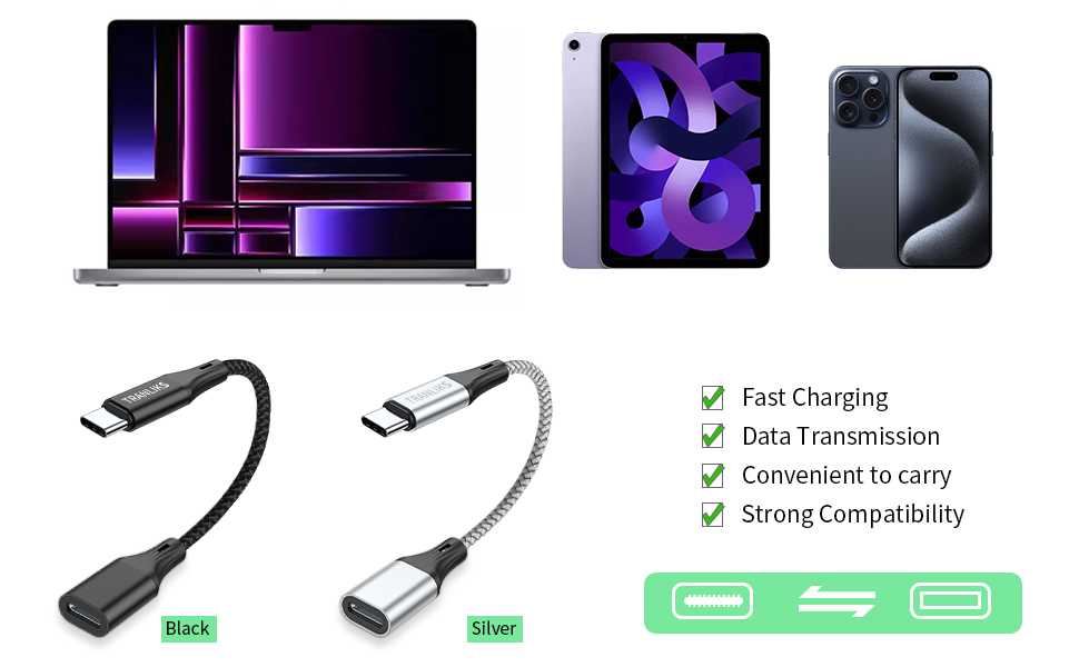 TRANLIKS USB C to Lightning Female Adapters 60W PD Fast Charging and