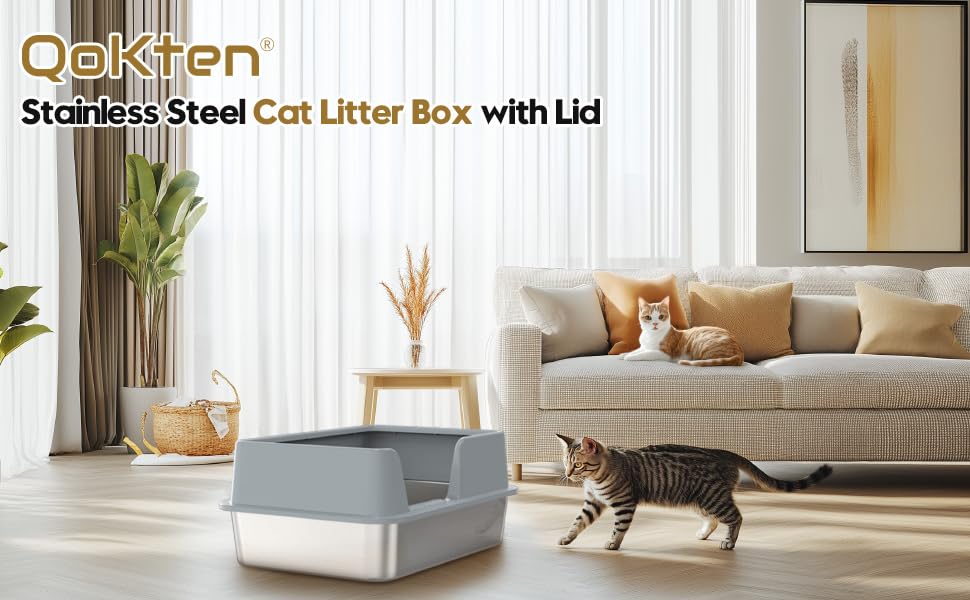 Stainless Steel Cat Litter Box with Lid, Large Litter Box