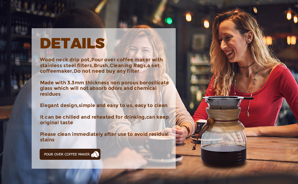 AGOGO Pour Over Glass Coffee Maker Dripper with 304 Stainless Steel