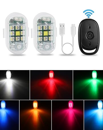 PIFOOG 7 Colours LED Strobe Lights Drone Plane Anti-Collision Lighting USB Rechargeable Flashing Gentle Emergency Sign Gentle for Drones DJI Mini 2 Mavic Air 2 Motocycle Bike Vehicles 2PCS 15 LED Anti collision strobe lights for motorcycle drone trucks bike