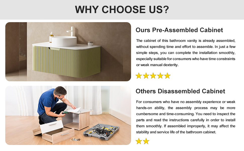 36" Floating Bathroom Vanity with Sink, Wall Mounted