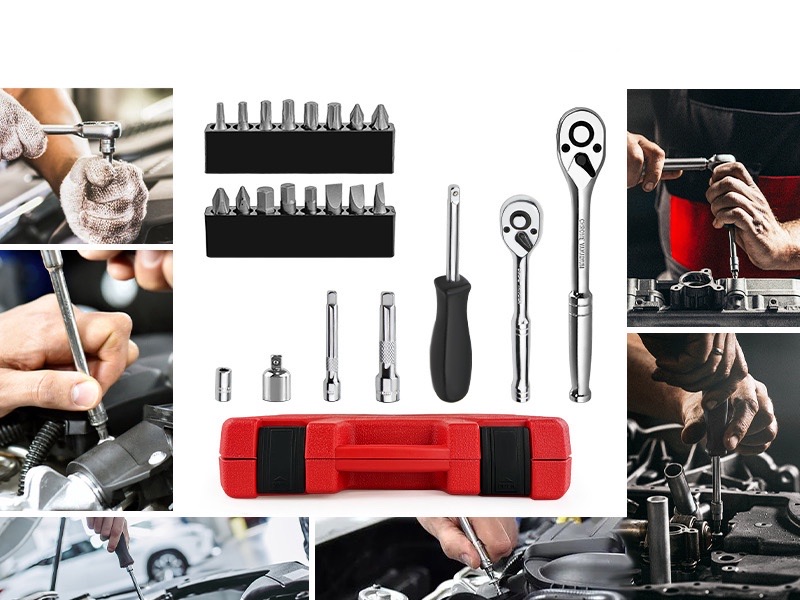 1/4" and 3/8" Drive Socket Set, 86-Piece Socket Wrench Set with Quick-Release Ratchet
