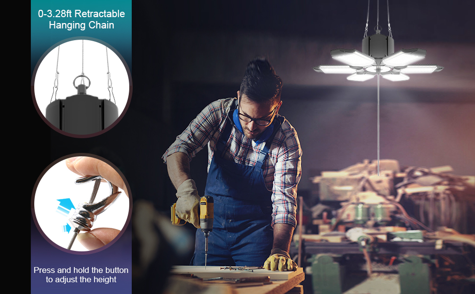 toberich Plug in Garage Lights 4 Pack, 200W 20000LM Linkable LED Shop Light w/Pull Chain (ON/OFF