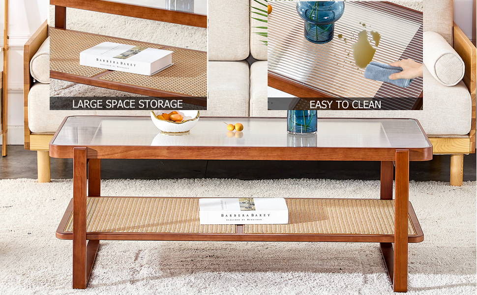 LKTART Modern Rectangle Solid Wood Glass Desktop Coffee