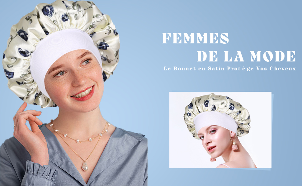 Flkwoh 2 Pieces Bonnet Soie Cheveux Nuit, Bonnet En Satin Pour