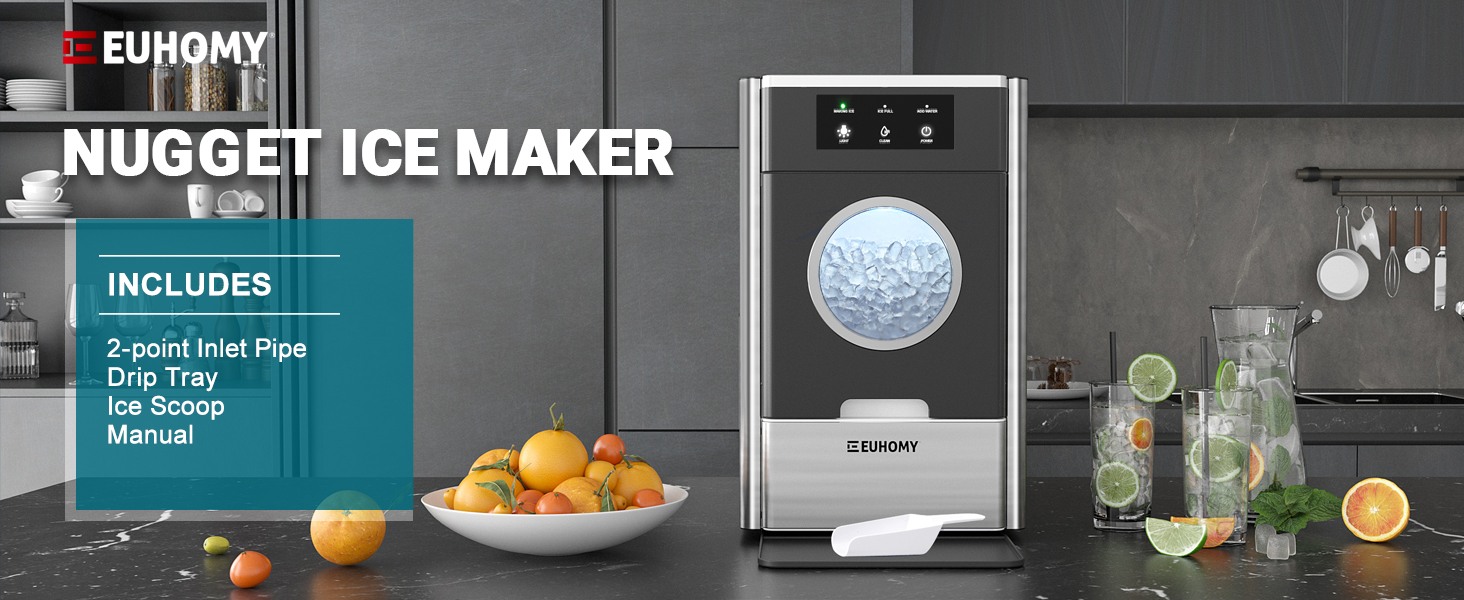 EUHOMY Nugget Ice Maker Countertop, Max 33lbs/24H, 2 Ways
