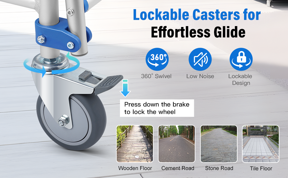 Lockable casters for effortless glide