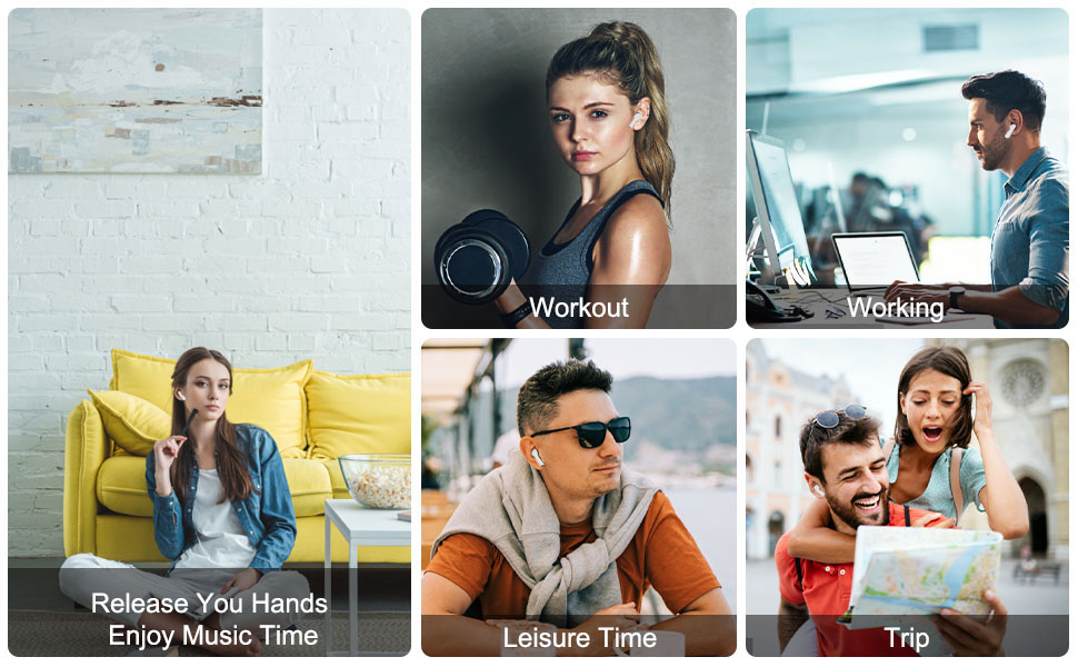 Text reads 'Long Media Time'. Series of images showing people using digital devices and screens in various settings including office and home environments.