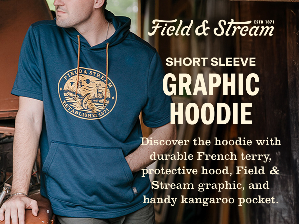 ウェア field&stream Field & Stream Men's Short Sleeve Graphic Hoodie, Navy Blue