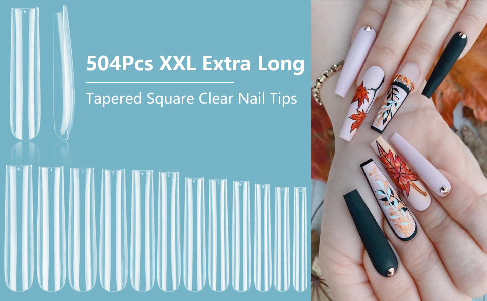 Extra long square straight full cover nail tips