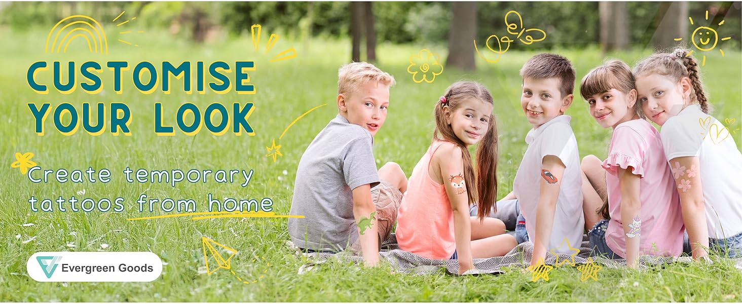 Evergreen Goods 10 Sets A4 Temporary Tattoo Paper, Inkjet Printable Waterproof, 210 x 297mm, Transfer Sheets, Skin-Safe, High Resolution, Easy to Use 9 Tattoo 1