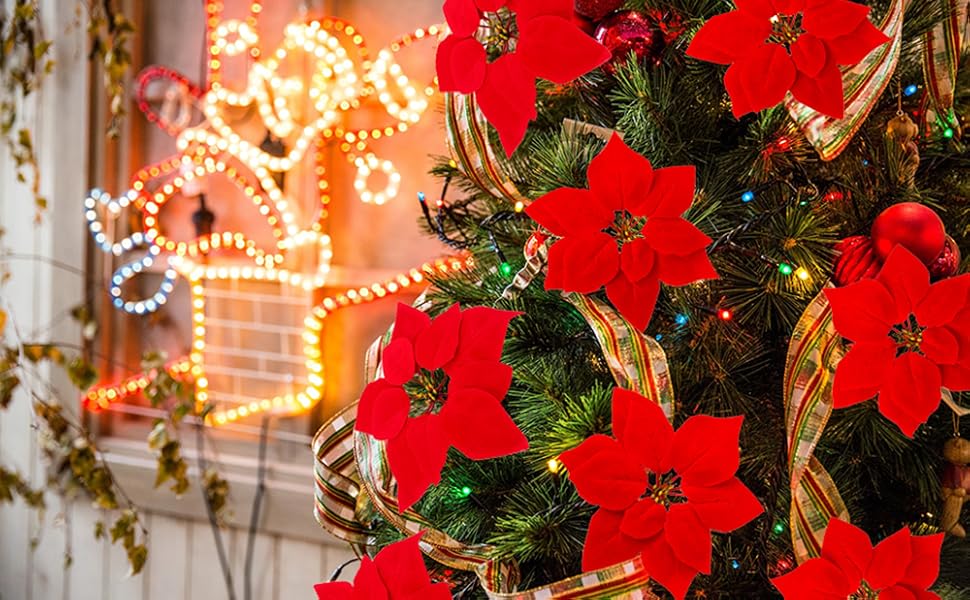 Wereves 3 PCS Poinsettia Artificial Christmas Flowers 7