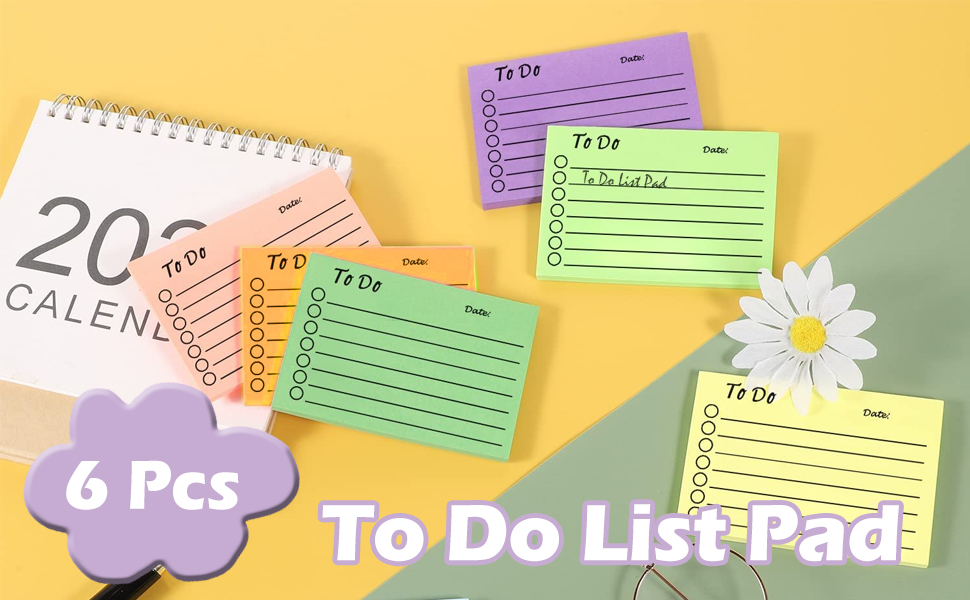 to Do List Self-Stick Notes, Sticky Notes 6 Pack Colorful to Do List Sticky Notepads Lined Post It Notes Daily Planner Sticky Notes Home School Office Supplies 300Sheets 8 6 pcs post it notes