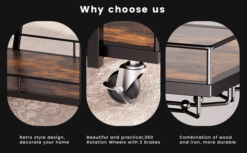 LiebeRen Bar Cart,Bar Cart for Home,2Tier Black Bar Cart