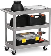 IRONMAX 3-Tier Utility Service Cart, 400 Lbs Heavy Duty Metal Trolley Rolling Cart w/Ergonomic Fl...