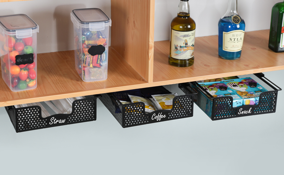 3 Pack Hanging Pullout Drawer Basket, Sliding Under Shelf